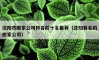 沈陽市搬家公司排名前十名推薦（沈陽有名的搬家公司）