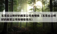 石家莊口碑好的搬家公司有哪些（石家莊口碑好的搬家公司有哪些地方）