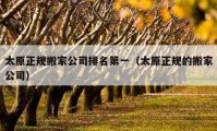 太原正規(guī)搬家公司排名第一（太原正規(guī)的搬家公司）